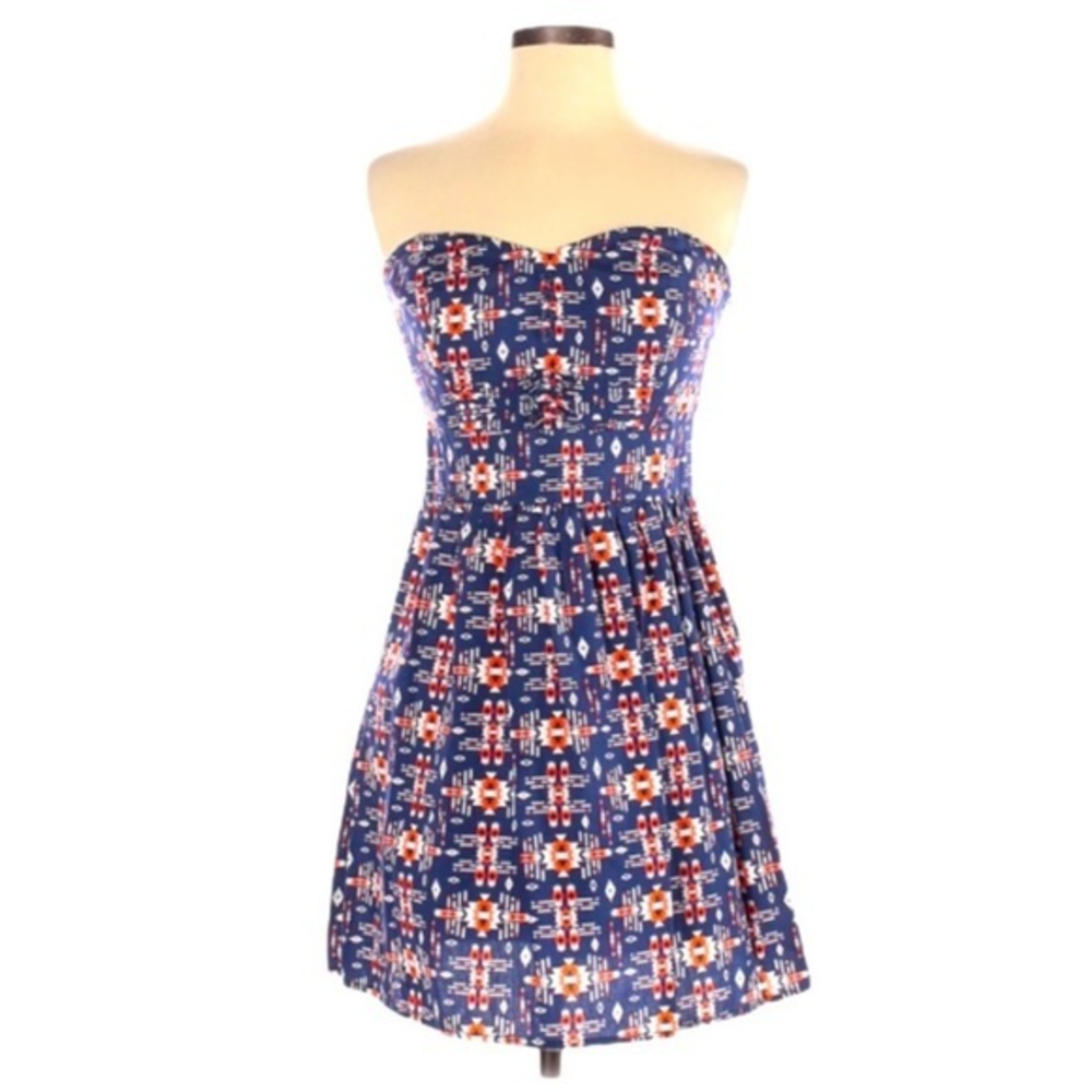 Be Bop M blue/orange strapless sweetheart neck fit & flare southwestern dress